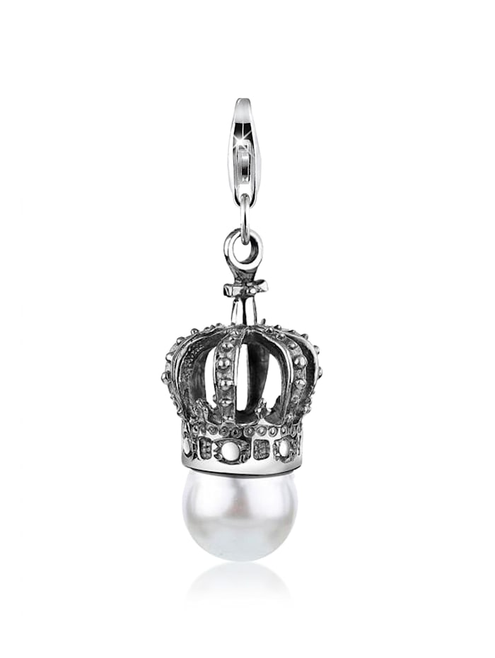 Nenalina Charm Krone Synthetische Perle Royal 925 Silber, Silber