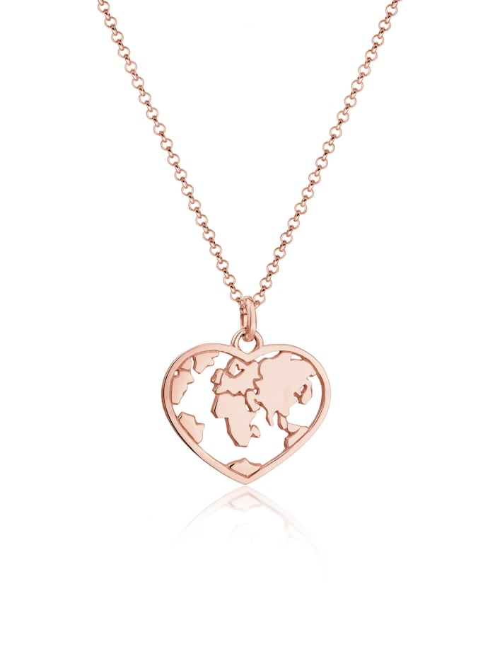 Elli Halskette Herz Weltkugel Globus Erbskette Trend 925 Silber, Rosegold