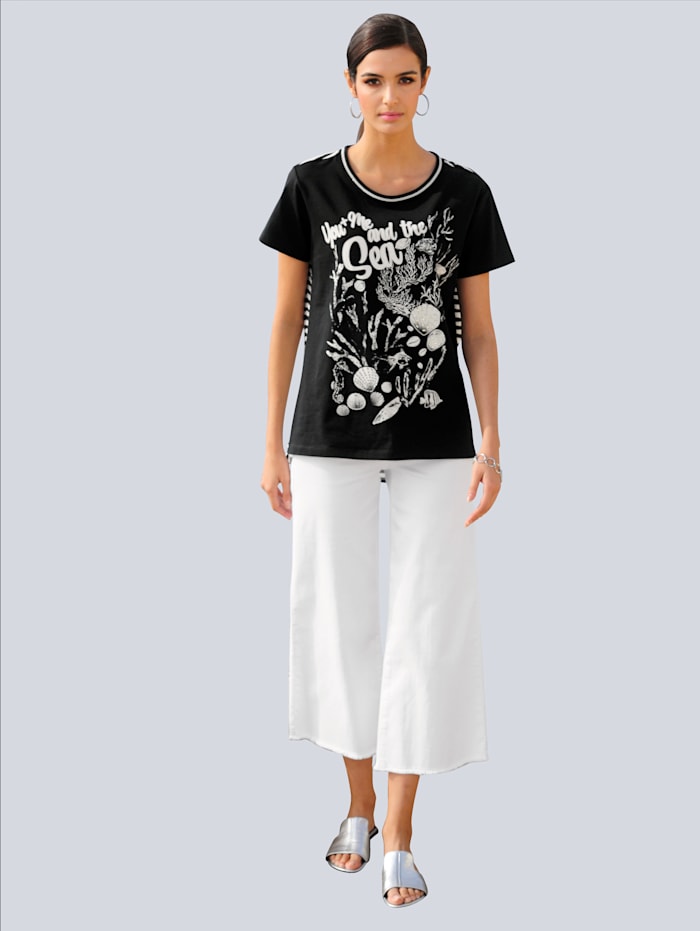 Alba Moda Shirt met modieuze print voor, Ecru/Zwart