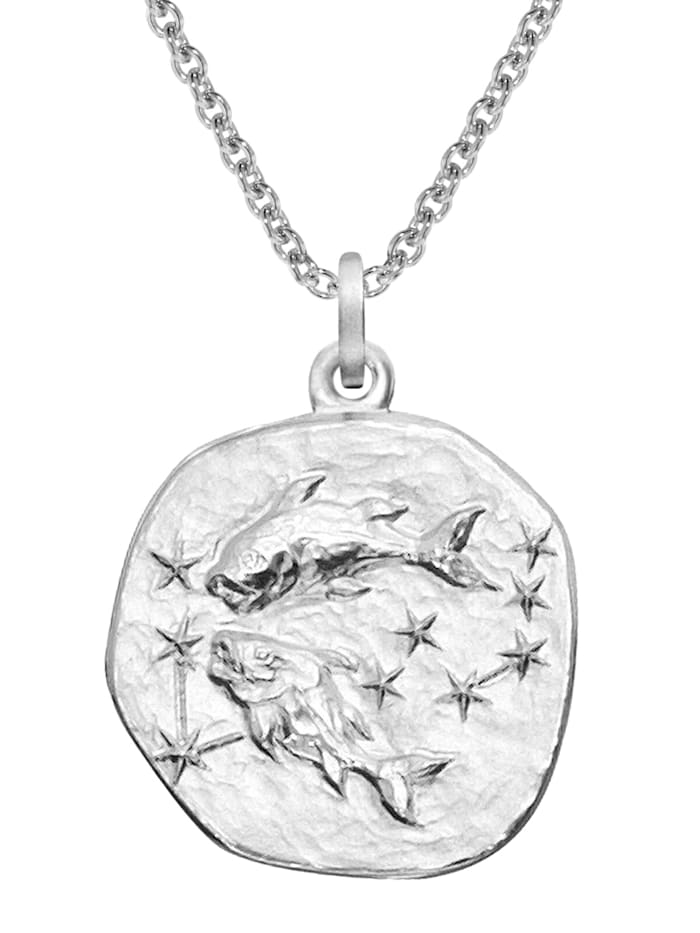 trendor Sternzeichen Fische Ø 20 mm und Halskette 925 Silber, Silberfarben