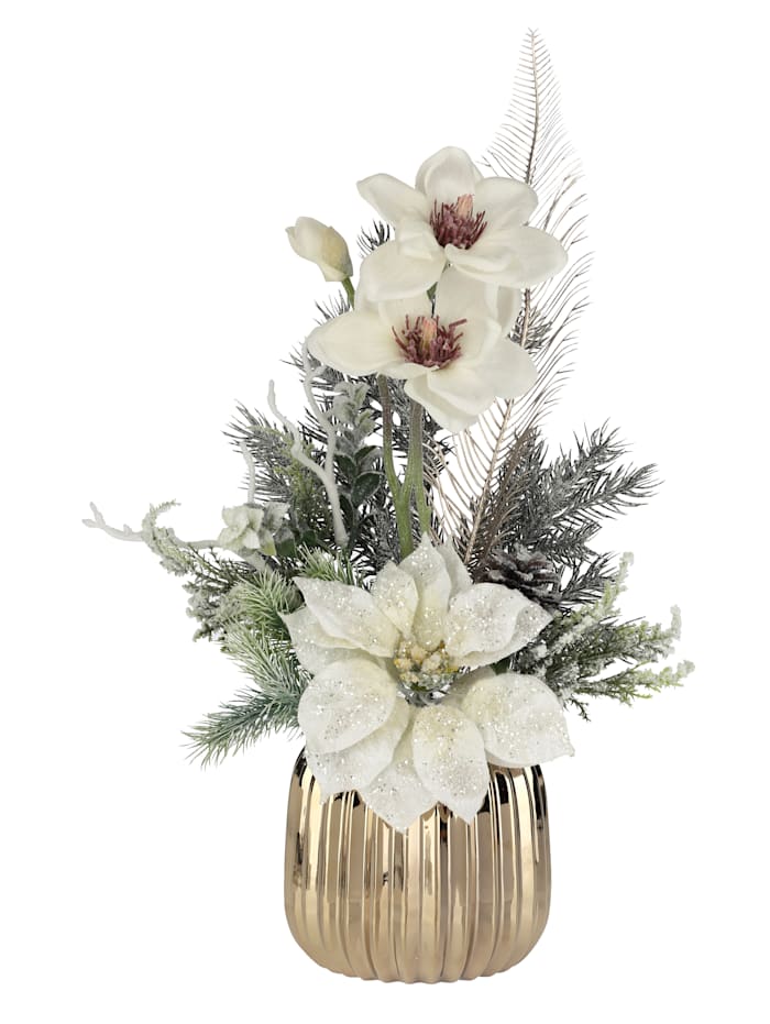 Arrangement Poinsettia und Magnolie, Weiß