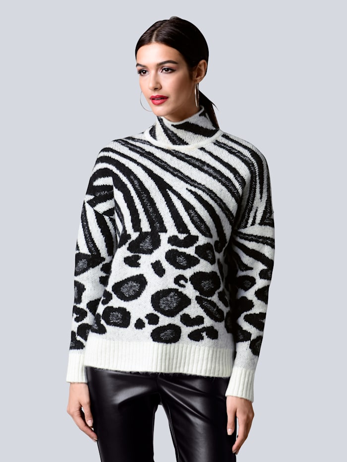Alba Moda Trui met animalprint in nieuwe stijl, Offwhite/Zwart