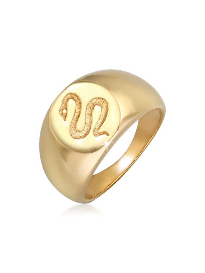 Elli Premium Ring Siegelring Schlange Kraft Symbol 925 Silber, Gold