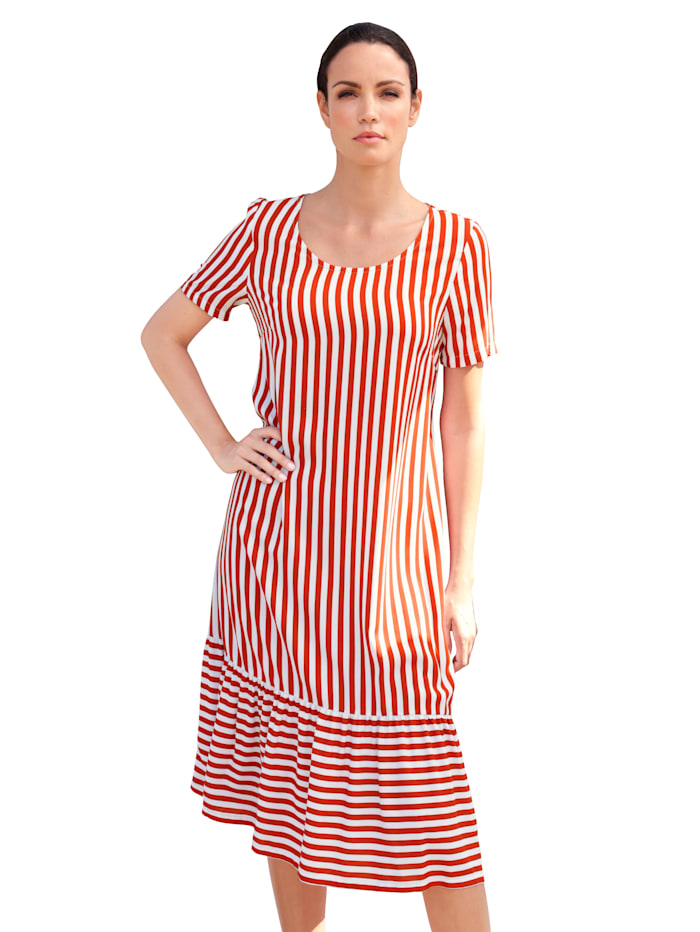 AMY VERMONT Kleid mit angesetztem Volant, Rot/Weiß