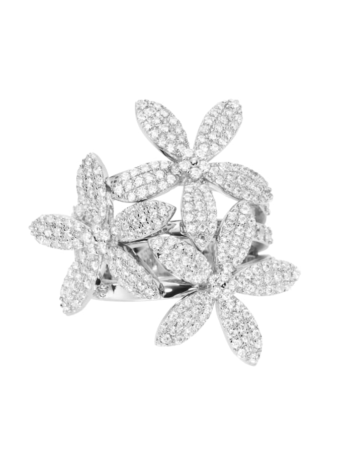 Ring Blüten mit weißen Zirkonia, Silber 925