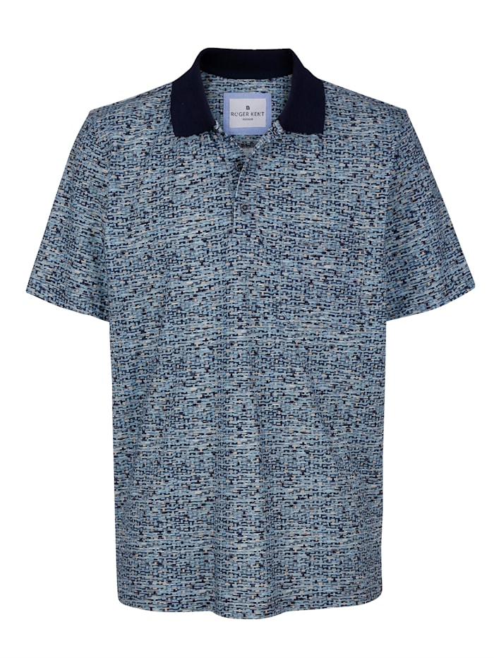Roger Kent Poloshirt mit grafischem Dessin, Marineblau/Blau