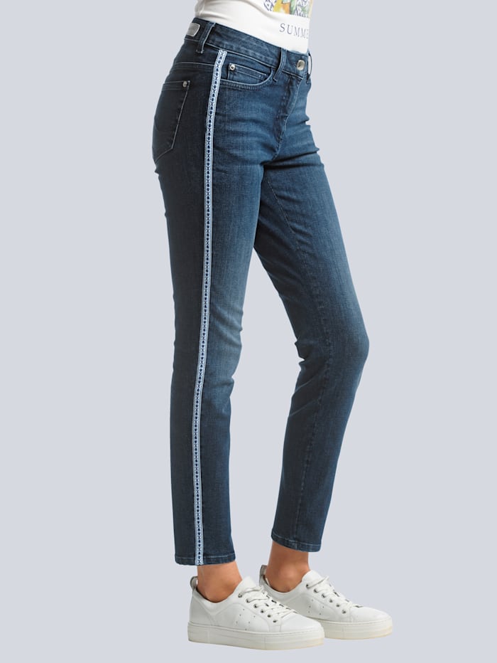 Alba Moda Jeans mit schmalem Gallonstreifen, Jeansblau