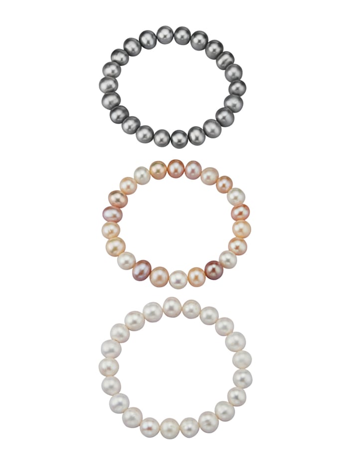 Diemer Perle Set van 3 armbanden met cultivé zoetwaterparels, Multicolor