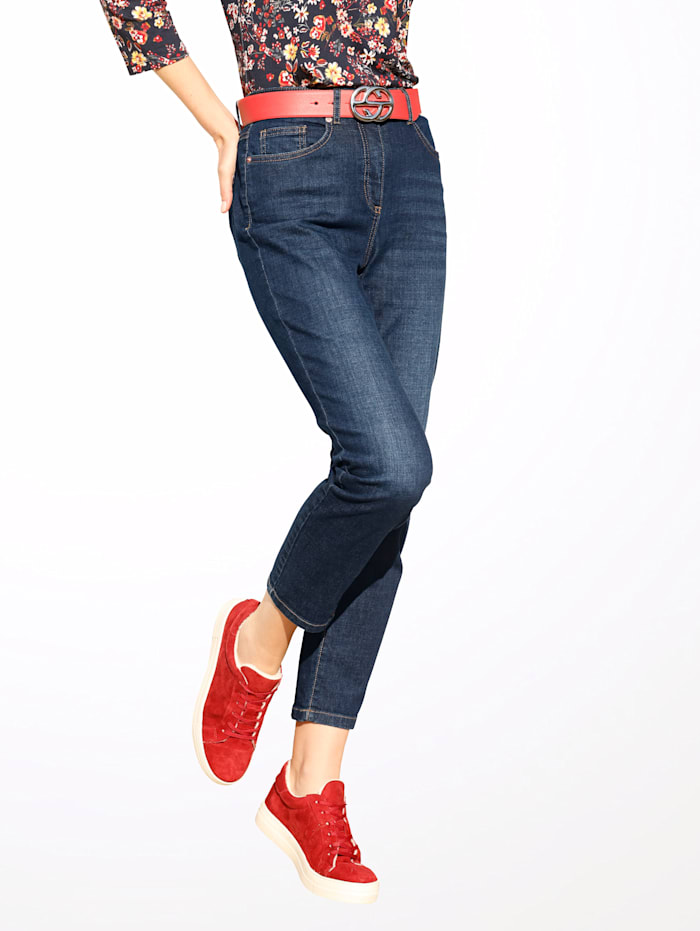 MONA 7/8-jeans in 5-pocketmodel, Donkerblauw