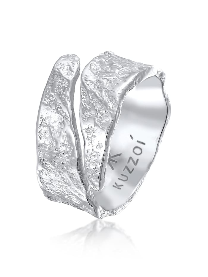 Kuzzoi Ring Bandring Struktur Used Look 925 Silber, Silber