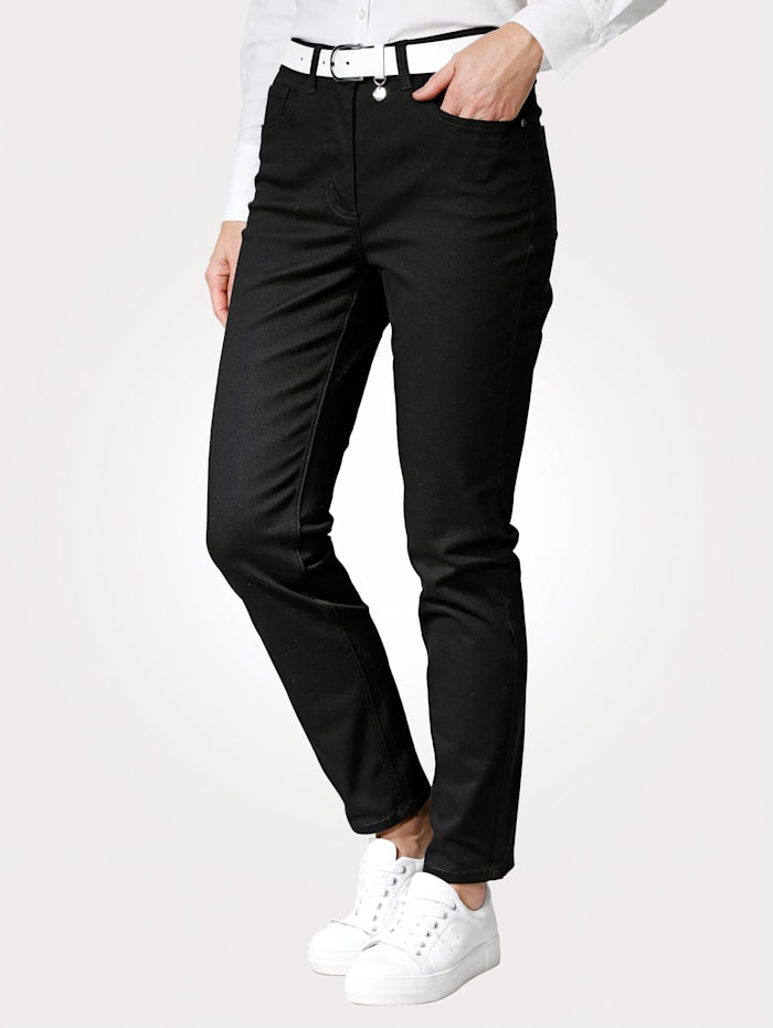 MONA Pantalon avec ceinture partiellement extensible en grandes tailles, Noir