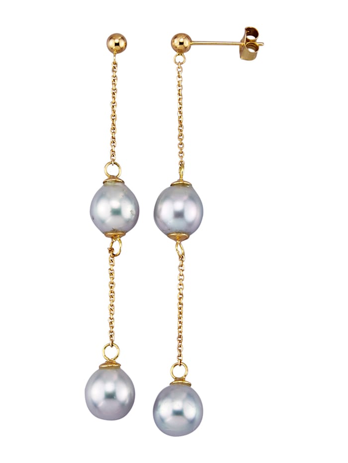 Amara Perles Boucles d'oreilles avec perles de culture d'Akoya, Gris