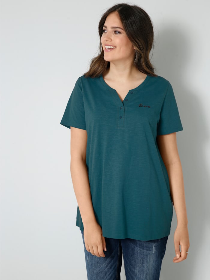 Janet & Joyce Shirt met klein geborduurd opschrift, Smaragdgroen
