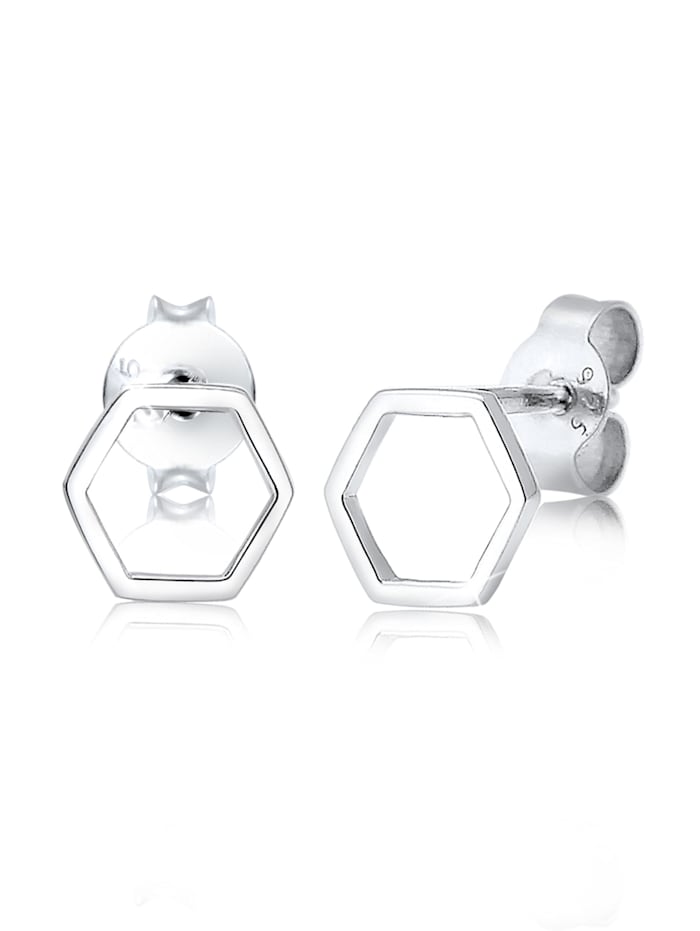 Elli Ohrringe Hexagon Geo Trend Minimal Filigran 925 Silber, Silber