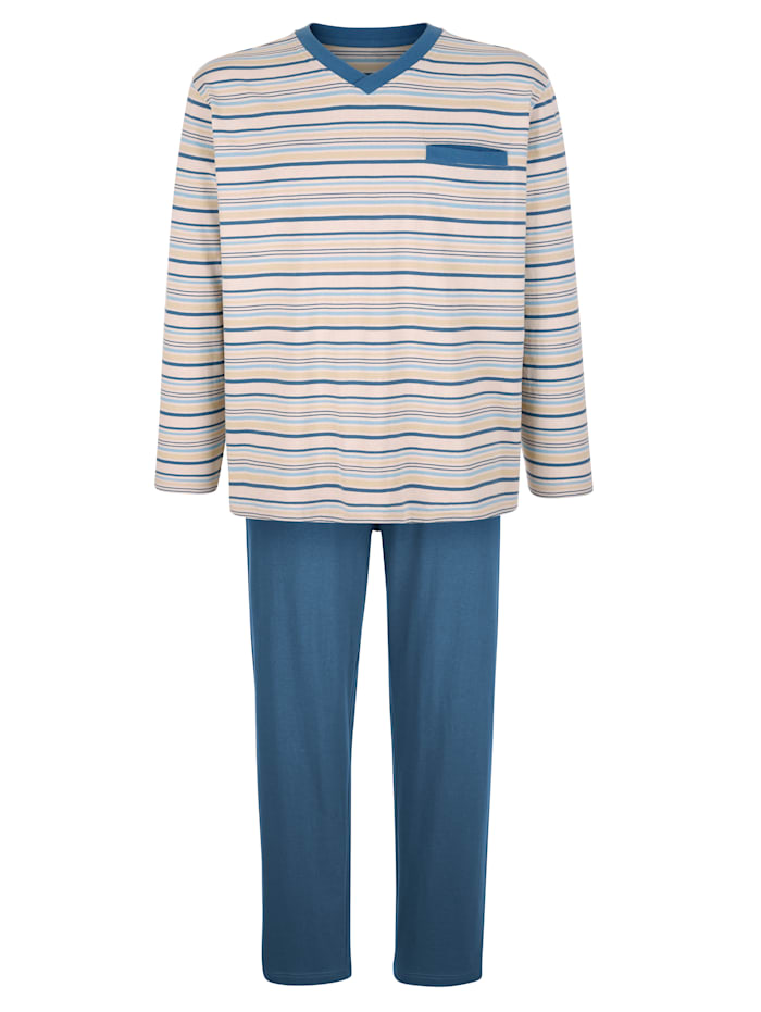 G Gregory Pyjama met ingebreide strepen, Blauw/Beige/Lichtblauw