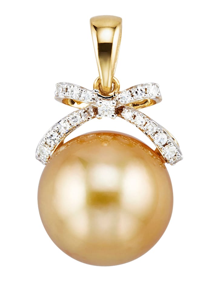 Amara Perles Pendentif avec perle de culture des mers du Sud de couleur or et diamants, Coloris or jaune