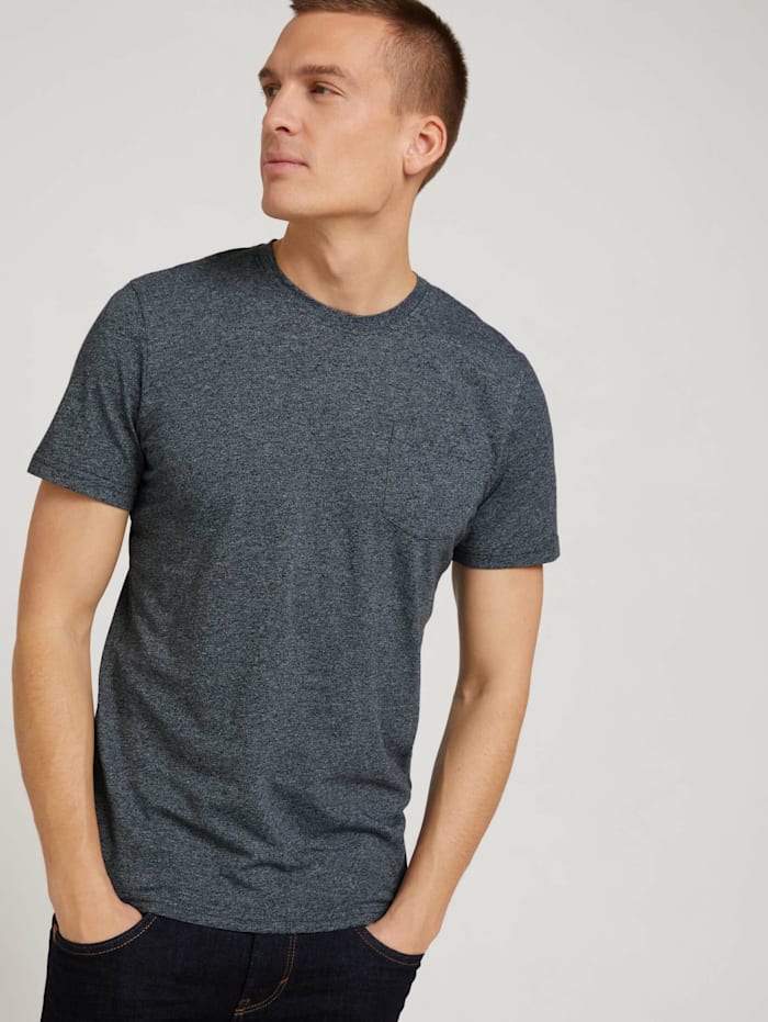 Tom Tailor Gestreiftes T-Shirt mit vorderer Brusttasche, navy grindle structure