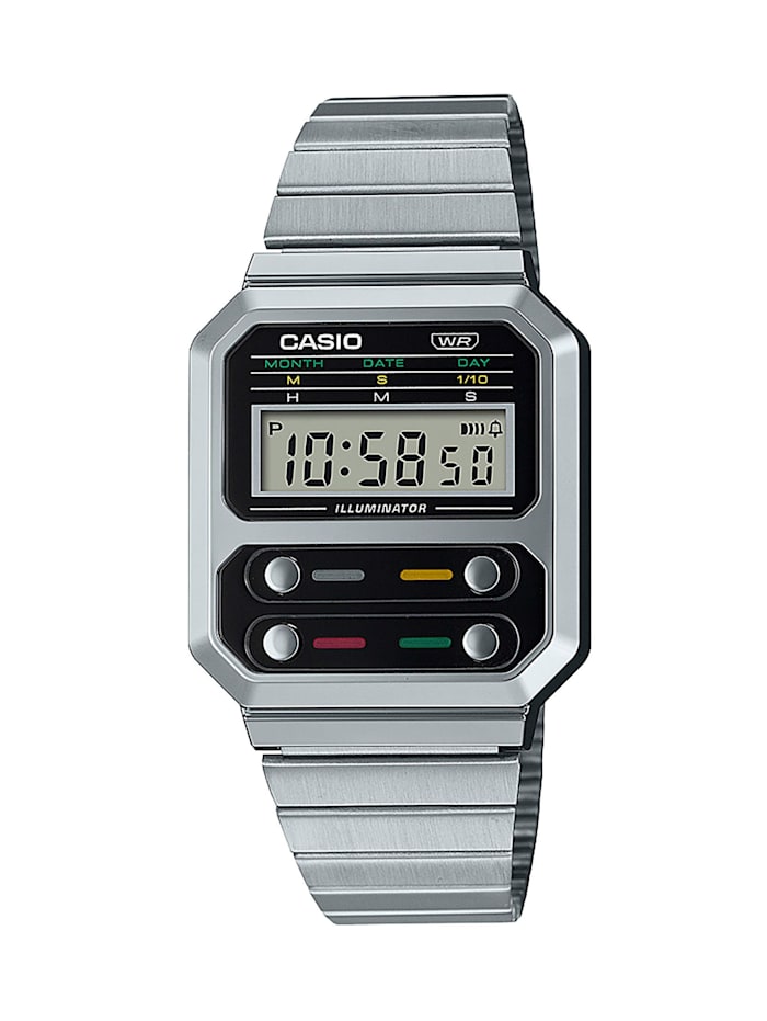 Casio Herren-Digital-Chronograph A100WE-1AEF, Silberfarben