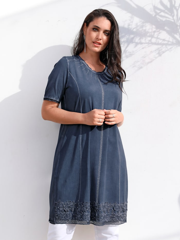 MIAMODA Kleid mit femininer Spitze am Saum, Jeansblau