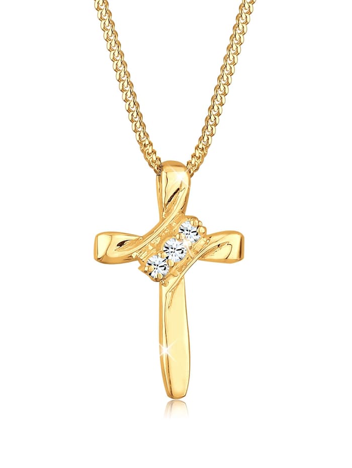 Elli Halskette Kreuz Symbol Kristalle 925 Silber, Gold