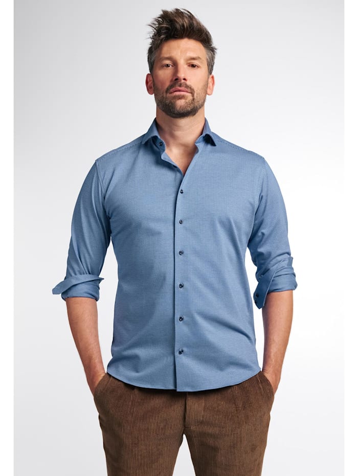 Eterna Langarm Hemd MODERN FIT Jersey strukturiert, blau