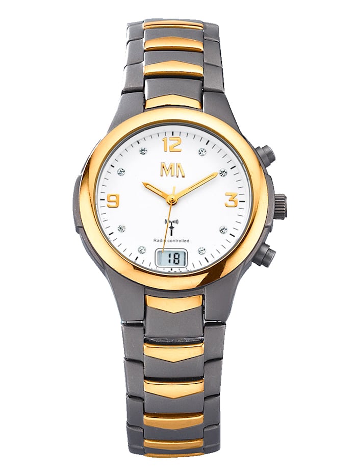 Meister Anker Women's watch with Swarovski crystals, Grey/Yellow