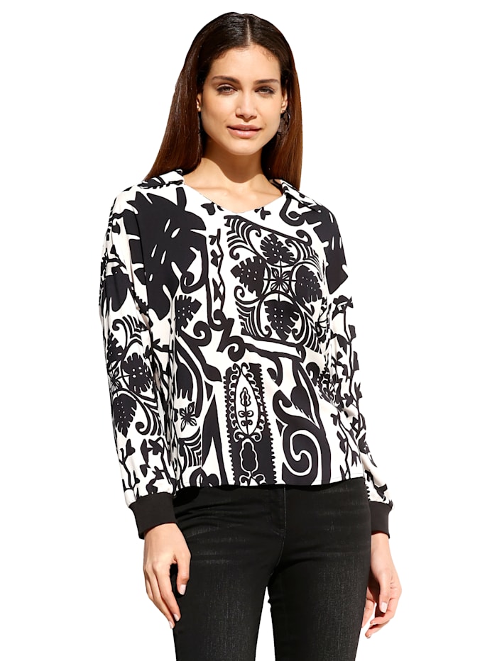 AMY VERMONT Bluse mit floralem allover Print, Weiß/Schwarz