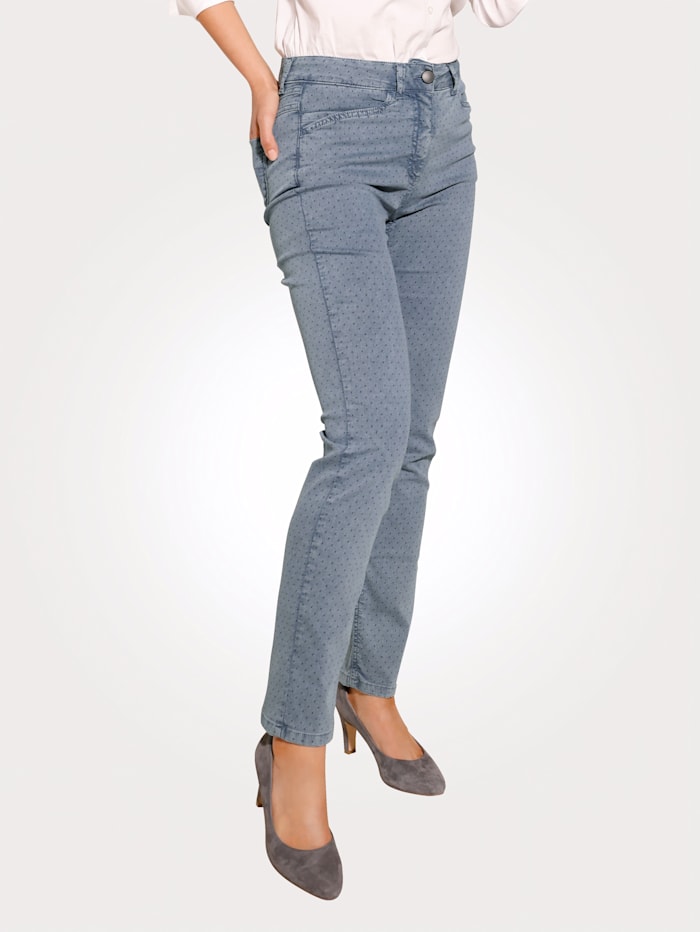 MONA Jeans met gestippelde jacquard, Rookblauw