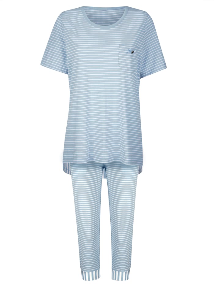 Harmony Pyjama à ravissant motif rayé, Bleu glacier/Blanc