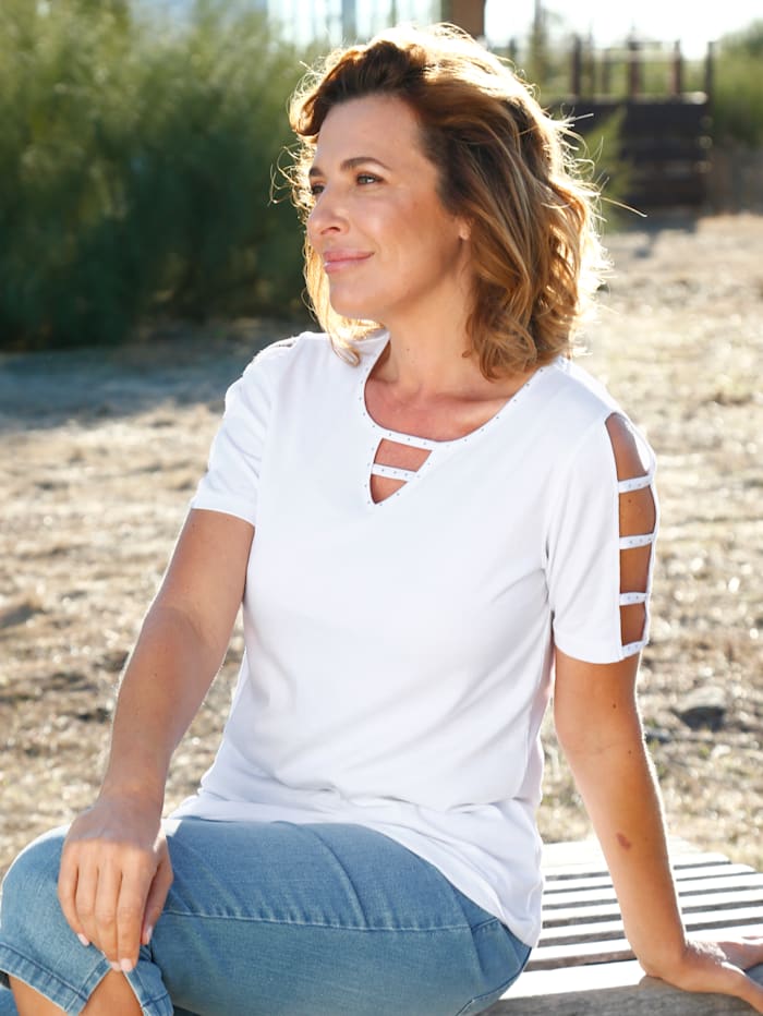 Paola Shirt mit Cutout und Strasssteinchen, Weiß