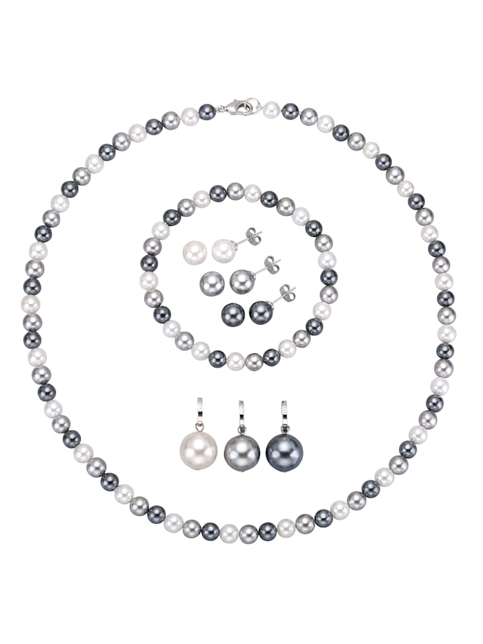 Parure bijoux 8 pièces en perles de coquillage en perles de coquillage, Gris/Blanc