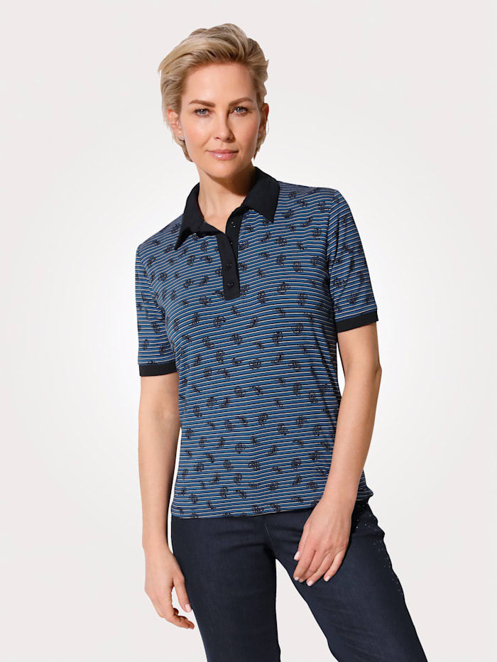 MONA Polo shirt in a mixed print, Navy/Blue/White