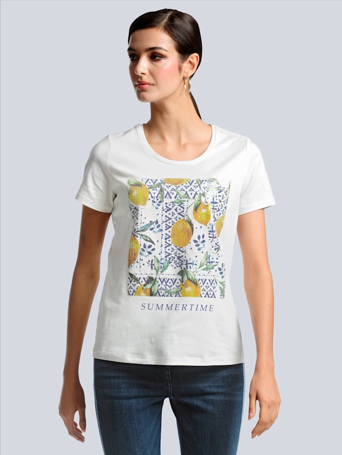 Alba Moda Shirt mit angesagtem Motivprint, Off-white/Gelb