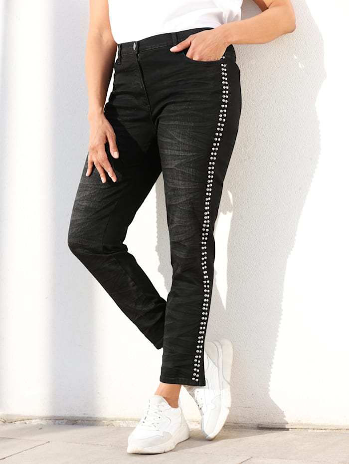 MIAMODA Jeans mit Nietenverzierung, Schwarz