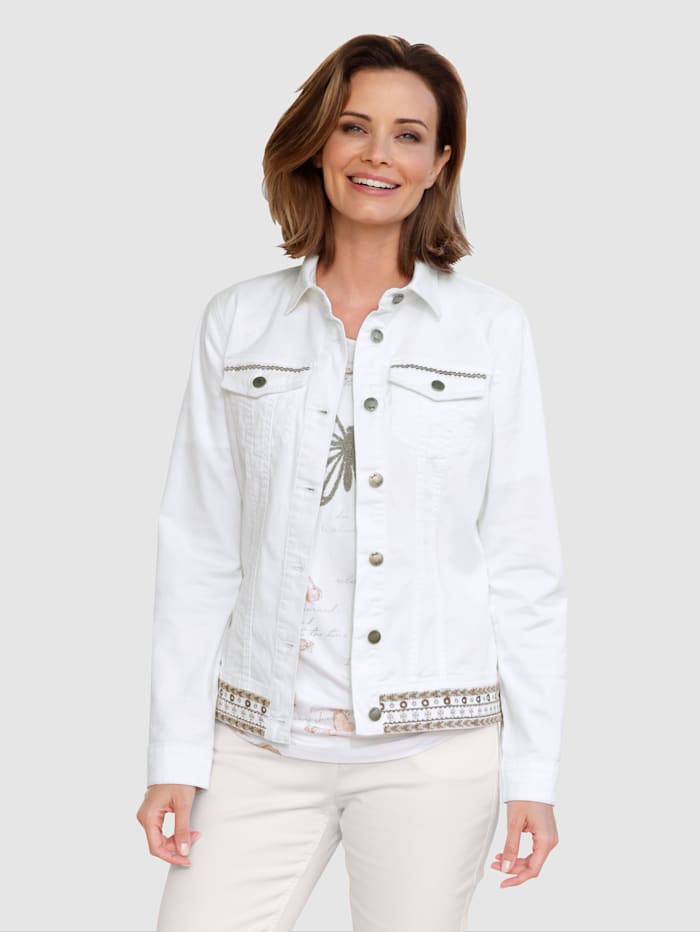Paola Veste en jean avec broderie graphique, Blanc
