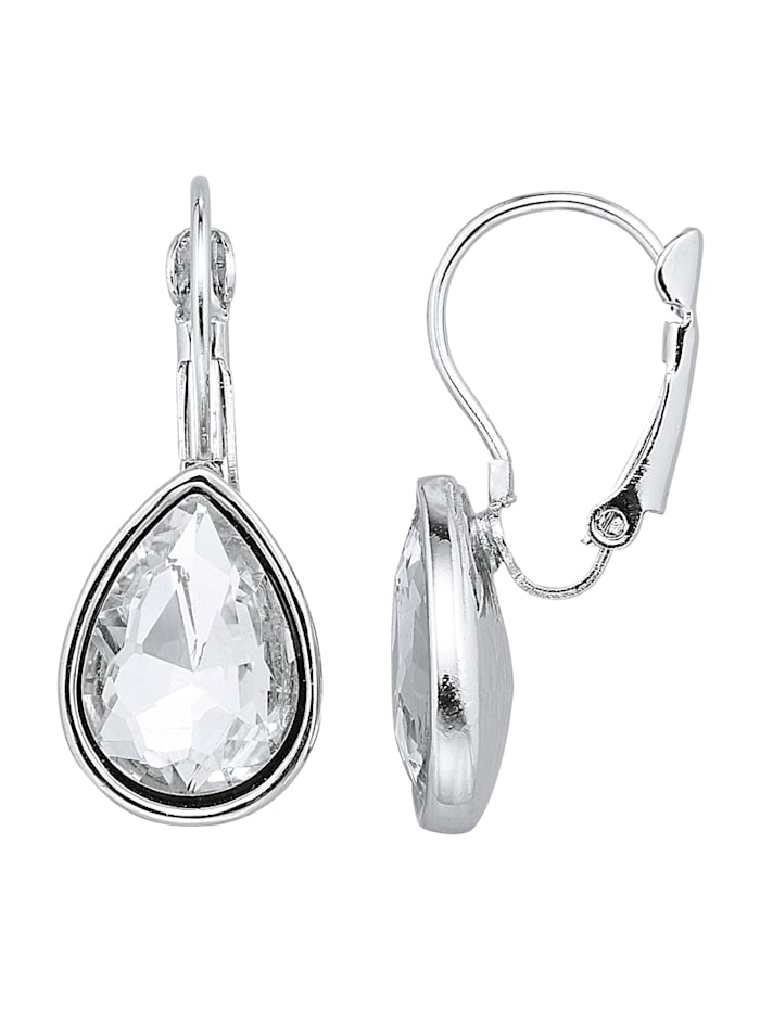 Ohrringe mit Glassteinen, Silberfarben