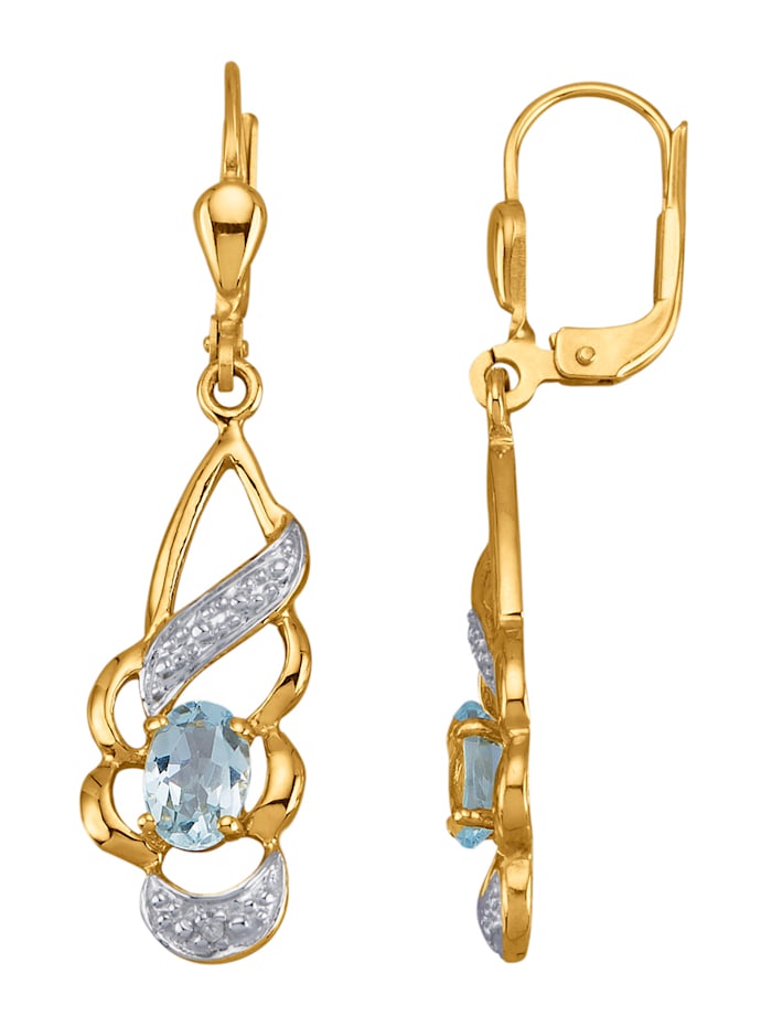Ohrringe mit Blautopasen mit Blautopasen in Silber 925, Gelbgoldfarben