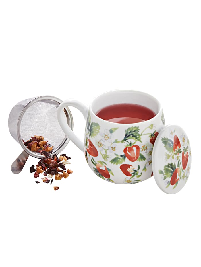Könitz Mug My favourite tea - Fraises, avec filtre à thé et couvercle, 420 ml, Multicolore