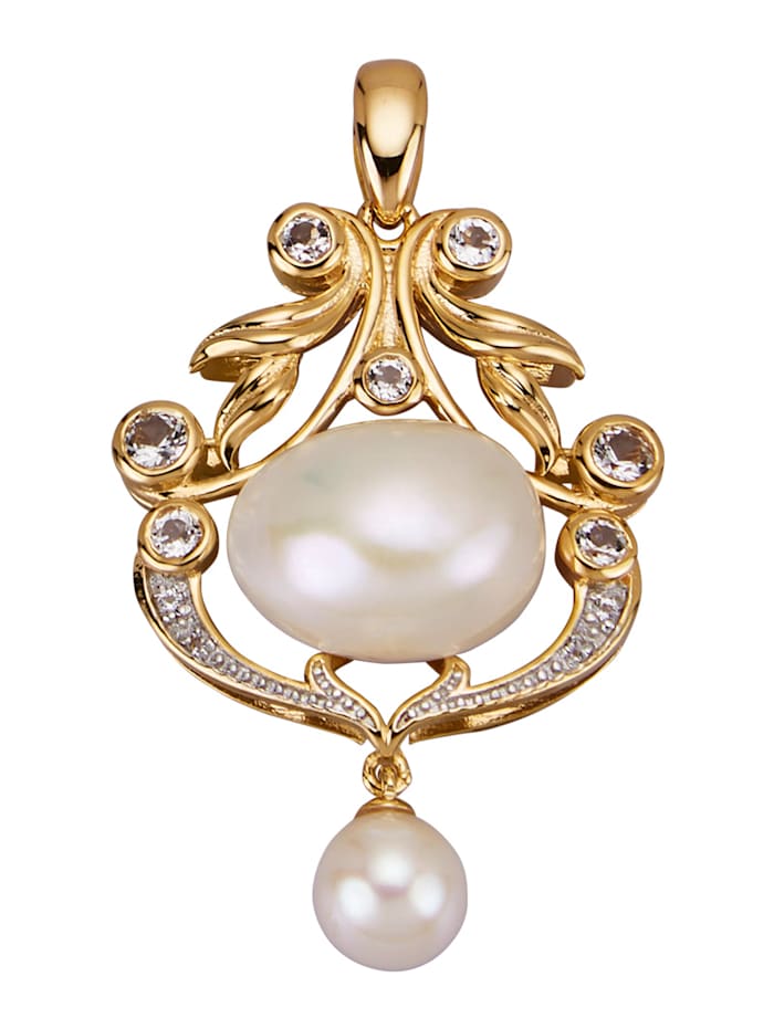 Amara Perles Pendentif avec perle Keshi, perle de culture d'eau douce et topazes blanches, Blanc