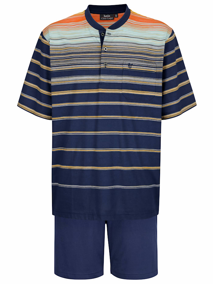 Hajo Pyjashort en matière thérmorégulatrice et rayures en tissé-teint, Bleu/Orange/Menthe