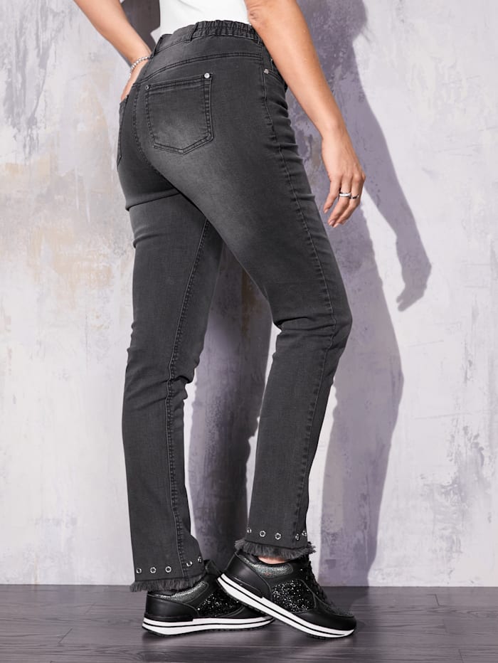 MIAMODA Jeans met klinknageltjes en franjes, Donkergrijs