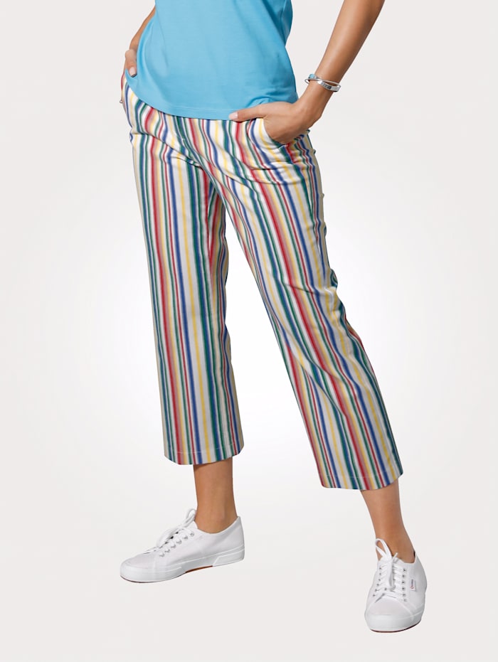 MONA Pantalon 7/8 à rayures tissées, Blanc/Bleu/Vert/Rouge
