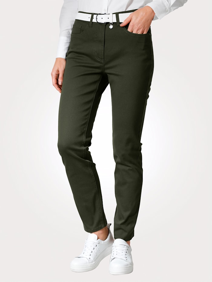 MONA Pantalon avec ceinture partiellement extensible en grandes tailles, Olive
