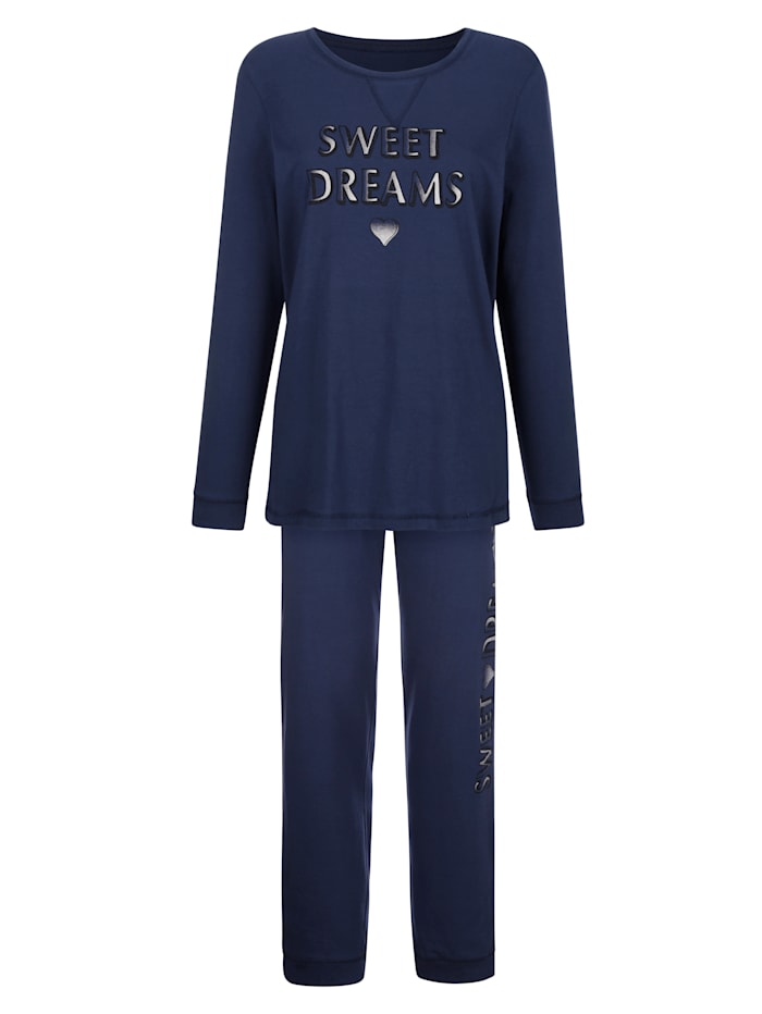 Blue Moon Schlafanzug mit süßem Schriftzug, Marineblau