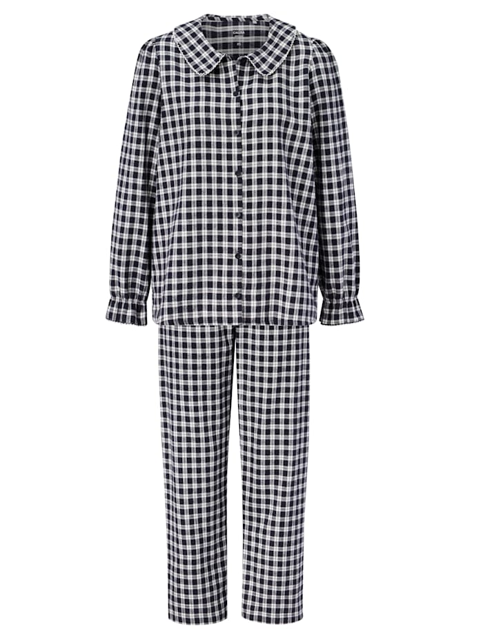 Calida Flanell-Pyjama, Dunkelblau/Weiß
