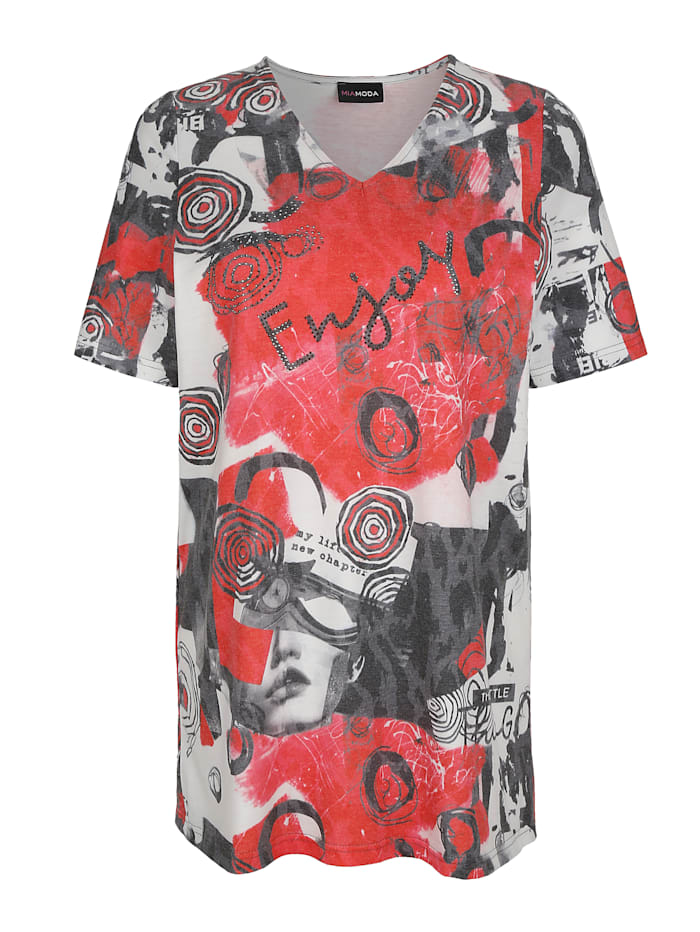 MIAMODA Longshirt met trendy print, Rood/Wit/Zwart