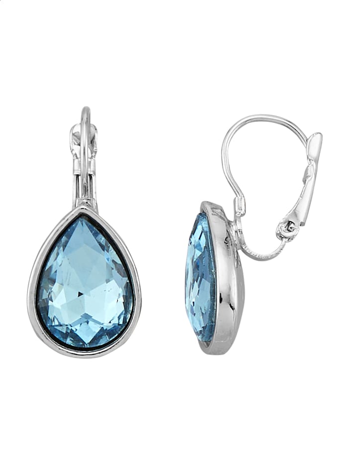 KLiNGEL Ohrringe mit  blauen Glassteinen, Silberfarben