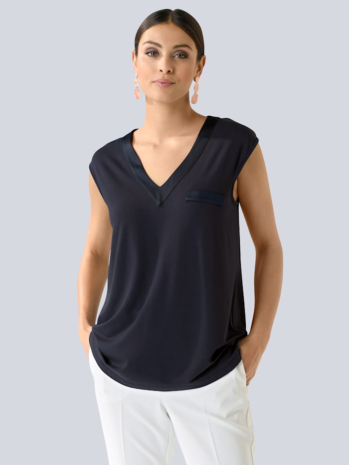 Alba Moda Shirt mit V-Ausschnitt, Marineblau
