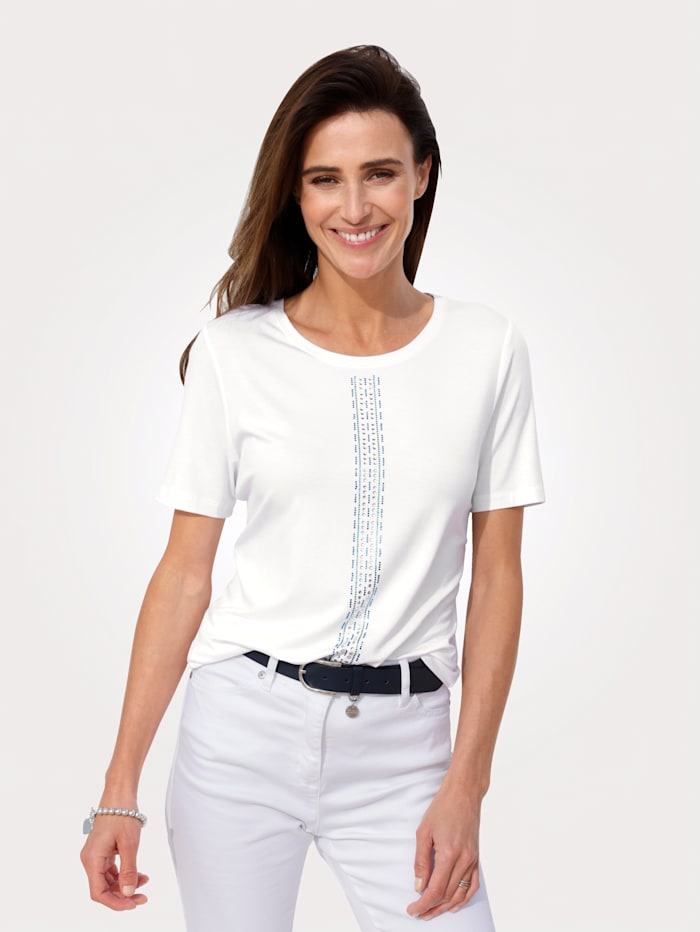 MONA T-shirt avec strass appliqués, Blanc/Bleu