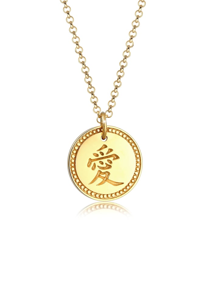 Elli Halskette Chinesische Liebe Zeichen Münze Coin 925 Silber, Gold